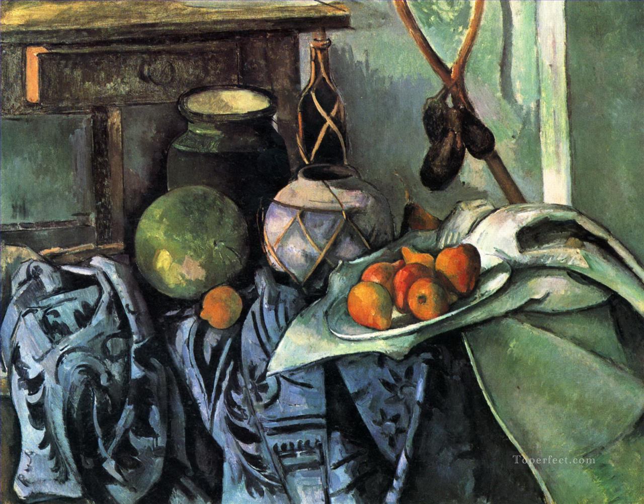 生姜の瓶とナスのある静物画 ポール・セザンヌ油絵